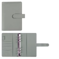 Grey PU leather A6 binder with purple 6-ring binder clips and functional card slots - Snap Style Grey (Cover Only)