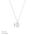 Silver necklace featuring a pink oval zircon pendant surrounded by white crystals - Silver-Pink Zircon