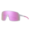 White TR90 polarized sports sunglasses with pink mirrored lens and wrap around frame - White Frame Purple Pink Lens