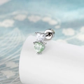 Minimalist silver screw-back stud earring with heart-shaped white and green zircons - Mint Green (Single Piece)