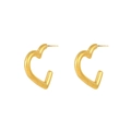 Pendientes de corazón en acero inoxidable dorado brillante sobre un fondo blanco puro - Pendientes de Corazón Abierto Pulido (E303172) / Dorado
