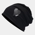 Close-up of black heart leather patch with logo on breathable knitted beanie - M (56-58cm) / Black
