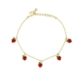 Gold charm bracelet with five red apple pendants and adjustable lobster clasp for women - Apple Shape Style (XL00131)