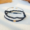Three-piece handmade woven beaded bracelet set with black beads and adjustable cords - White/Black (7754)