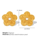 Orecchini a fiore dorato con perla sintetica di dimensioni 21,9 mm per 22,4 mm - Orecchini Dorati con Perla Artificiale (EH262G)