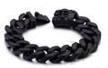 Matte black stainless steel Cuban link bracelet for men with skull clasp design - Black Frosted Sand