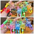 Creative turtle liquid quicksand keychain with silicone strap and gold bell - Keychain style / Random Mixed With Rope