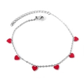 Cavigliera in acciaio argento con sei ciondoli a cuore in smalto rosso e chiusura - Stile Cuore Rosso Argento (AN11870ES)