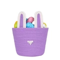 Lavender woven Easter basket with rabbit ears and colorful decorative eggs inside - Without Handle / Purple White