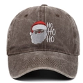 Distressed washed cotton baseball cap with Santa Claus embroidery and HO HO HO text - Coffee
