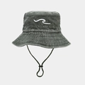 Dettaglio cappello alla pescatora verde oliva in cotone lavato con ricamo a onde e cordino - Taglia unica / Verde Militare