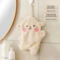 Absorbent white sheep coral velvet hand towel with Lovely embroidery for home use - Peachy Sheep / Off White