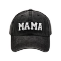Vintage washed grey cotton baseball cap featuring 3D chenille MAMA embroidery lettering - MAMA Style / Black