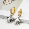 Asymmetric gold hoop earrings with zircon stones and silver star pendant on book - 44062-Gold Silver Star Pendant
