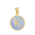 Pendentif lettre K doré avec incrustation en nacre aux reflets bleu-violet irisés - K-Coquille Bleue