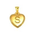 Custom heart shaped pendant in 18k gold plating featuring a 3D embossed letter S design - Heart Initial S Pendant (SP151G-S)