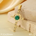 Pendentif croix et cœur plaqué or 18k avec pierre verte et détails en zircon - Style Croix Pavée Gemme Verte (KP116515-ZLA)