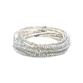 Elastic multi-layer silver bridal bracelet with 2.0mm shimmering iridescent rhinestones - Silver Multi-layer Iridescent Rhinestone