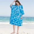 Blue water ripple print hooded microfiber beach towel poncho with a large front pocket - Pocket Style - Water Ripples