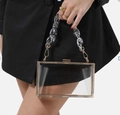 Clear acrylic box clutch bag with gold metal frame and chunky transparent chain handle - 18cm*5cm*11cm / Transparent with Acrylic Chain
