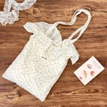 Floral chiffon tote bag with ruffles in cream yellow, lightweight large shoulder bag - Floral Beige