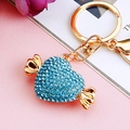 Blue rhinestone heart candy keychain in gold metal finish with swivel clasp - Single Pack / Candy Blue
