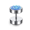 Detailed close-up of dumbbell stud earring with polished silver base and blue crystal inlay - Silver Base - Light Blue Druzy / 10mm