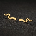 Minimalist punk style golden snake stud earrings with a polished wavy metallic finish - 674 Gold (Snake Wave)