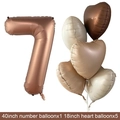 Chocolate brown 40-inch number 7 balloon set with heart-shaped foil balloons - Chocolate Number 7 / Number And Heart Balloon Combination