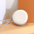 Minimalist beige foldable sunglasses storage case with light blue zipper and wrist strap - Circular Sunglasses Case
