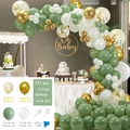 137pcs sage green balloon arch kit with metallic gold and white latex for baby shower - Style 11