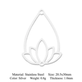 Lotus-Anhänger aus Edelstahl in Tropfenform mit detaillierten Produktabmessungen - Silber Tropfen Lotus (5er Pack)