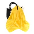 Detail of bright yellow satin scarf tied on a black leather handbag handle for style - One Size / Faux Silk Satin / Yellow