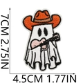 Close-up of Halloween ghost patch with orange cowboy hat and guitar, size measurement included - Guitar Ghost (18)