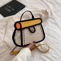 Beige canvas handtas in 2D-cartoonstijl met gele bies en crossbody kettingriem - Geel