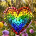Rainbow mosaic heart tree of life suncatcher hanging on a gold cord for garden decor - 8cm / Style 4-Ladybug