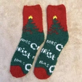 Cozy red and green coral fleece Christmas socks featuring festive holiday tree patterns - One Size / New Letter Christmas Tree