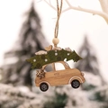 Christmas tree wooden car ornament with green tree and snowflake laser-cut details - Green Christmas Tree and Car (P-Z30)