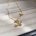 Vintage style gold butterfly pendant necklace with mesh texture in a beige velvet jewelry box - 7# Necklace-Gold-Butterfly (Real Gold Plated)