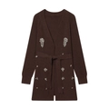 Brown beaded knit cardigan with crystal floral patterns and matching waist belt - S / Coffee