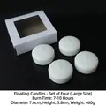 Pack de 4 velas flotantes blancas grandes, duración 7-10h, en caja con ventana decorativa - 4 Piezas (7.6x3.8cm)