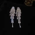 Detail van elegante zilveren kwastjes oorbellen met fonkelende strassteentjes op fluweel - Zilver-Kwastje (19#Waaier volledig bezet kwastje)