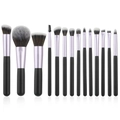 Dettaglio di 14 pennelli da trucco professionali con setole sintetiche e ghiere viola - Set Portatile Manico Nero Tubo Viola / Nero/Viola