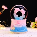 Dreamy pink dolphin carousel music box with crystal ball and coral reef base - -030 Pink Pig / Large 100mm Snow + Light
