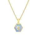 Collar hexagonal de acero inoxidable con nácar azul y colgante dorado letra S - Concha Azul S
