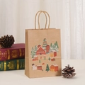 Brown Christmas kraft paper gift bag with village illustration and twisted handles - Kraft Paper / 035-4 Christmas Village Illustration (21x15x8)