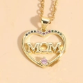 Golden heart necklace with MOM lettering, colorful gems and a pink zircon pendant - XL2135#5/Pink Main Stone MOM Heart
