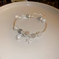 Celestial charm bracelet with gray cat-eye beads and star moon pendants in silver finish - Silver Star and Moon Pendant (42 Bracelet-Silver)