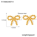 Detalle de pendientes de lazo en acero de titanio dorado con medidas y peso exactos - F176 Lazo / Dorado