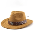 Dettaglio cappello cowboy in scamosciato marrone con fascia in pelle e stella d'argento - M (56-58cm) / Cachi